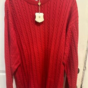 Elegant Red Cable Knit Crewneck Sweater